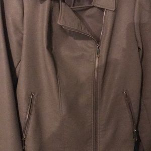 Imitation Taupe colored leather jacket.